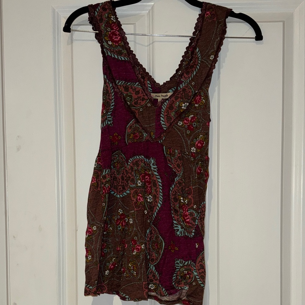 FP Movement by Free People Paisley Sparkly Tank Top in Burgundy and Teal